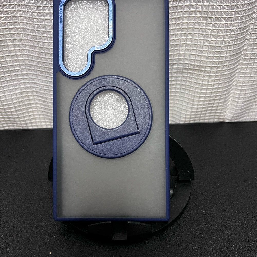 Blue and Gray Phone Case with Ring Stand and Frosted Design